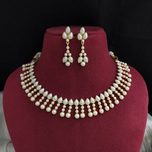Gold-Plated Zircon Necklace Set with Earrings - Available in 9 Colors