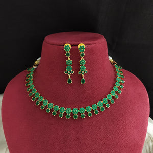 Gold-Plated Floral Design Zircon Necklace Sets with Earrings - Available in Various Colors