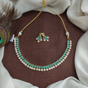 Gold-Plated Zircon Necklace Set with Cute Earrings - Available in 10 Charming Colors