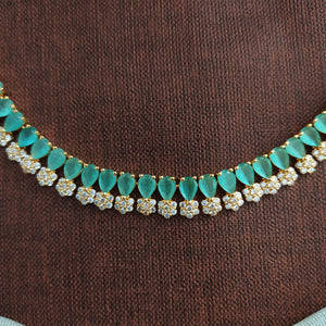 Gold-Plated Zircon Necklace Set with Cute Earrings - Available in 10 Charming Colors