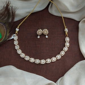 Gold-Plated Zircon Necklace Set with Matching Studs - Available in 8 Vibrant Colors