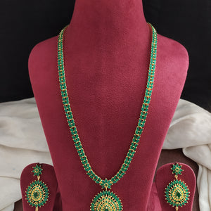 Gold-Plated Zircon Long Haram Set in Diamond-Look Colors: Emerald, Ruby, and Black