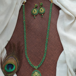 Gold-Plated Zircon Long Haram Set in Diamond-Look Colors: Emerald, Ruby, and Black