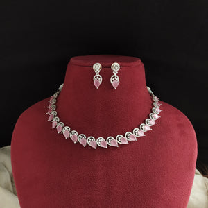 Designer Zircon Necklace Set | Rhodium Silver Finish | Elegant Diamond Look
