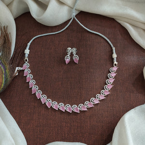 Designer Zircon Necklace Set | Rhodium Silver Finish | Elegant Diamond Look