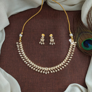 White Zircon Necklace Set | Simple & Elegant Diamond Look in Gold Finish