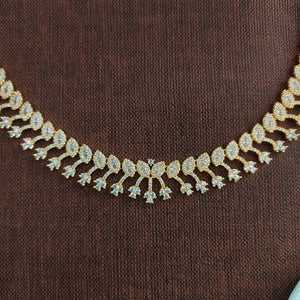 White Zircon Necklace Set | Simple & Elegant Diamond Look in Gold Finish