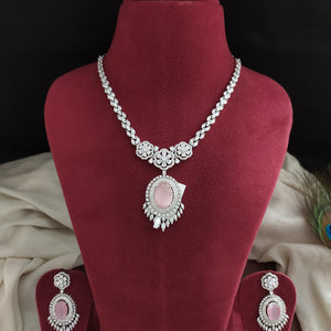 Zircon Necklace Set in Pink, Green & Ruby – Elegant Diamond Look Jewellery