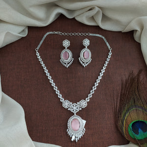 Zircon Necklace Set in Pink, Green & Ruby – Elegant Diamond Look Jewellery
