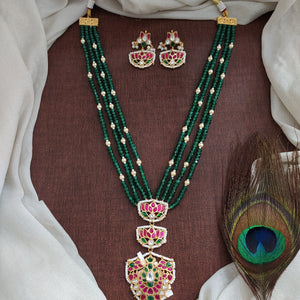 Exquisite Green Beaded Jadau Kundan Pendant Mala | Traditional Necklace