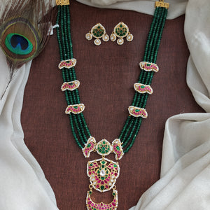 Exquisite Green Beaded Jadau Kundan Pendant Mala | Traditional Necklace
