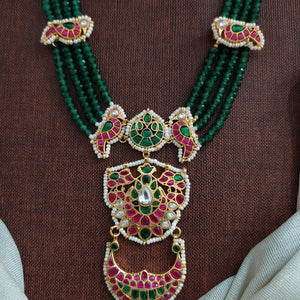 Exquisite Green Beaded Jadau Kundan Pendant Mala | Traditional Necklace