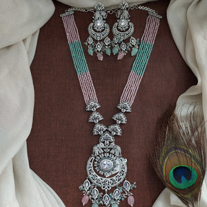 Long Diamond Replica Necklace Set | Crystals & Colored Stones | Pastel Duo & Violet