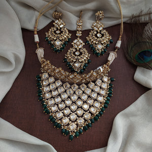 Polki Kundan Emerald Bridal Choker Set | Victorian Finish | With Earrings & Tikka