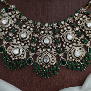 Polki Kundan Emerald Bridal Choker Set | Victorian Finish | With Earrings & Tikka