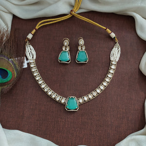 Designer Polki Kundan Hasli Set | Pearl-Embedded | Green, Ruby, Mint & Baby Pink