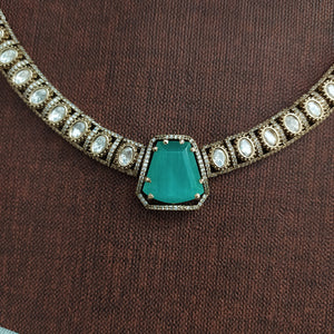 Designer Polki Kundan Hasli Set | Pearl-Embedded | Green, Ruby, Mint & Baby Pink