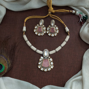 Designer Polki Kundan Hasli Set | Pearl-Embedded | Green, Ruby, Mint & Baby Pink