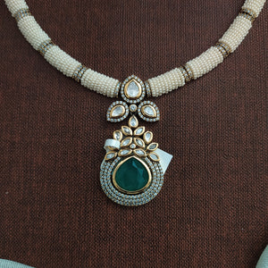 Designer Polki Kundan Hasli Set | Pearl-Embedded | Green, Ruby, Mint & Baby Pink