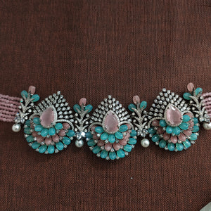 Pastel Beaded Designer Choker Set | Victorian Black Rhodium Finish | Dual & Violet Variants