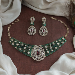 Victorian Emerald Green Choker Necklace Set | Princess Look | Bridal & Reception Jewellery