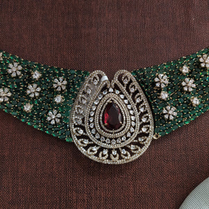 Victorian Emerald Green Choker Necklace Set | Princess Look | Bridal & Reception Jewellery