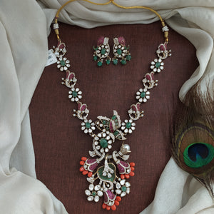 Multi-Color Moissanite Pendant Necklace Set | Pure Silver Replica Design | Zircon & Moissanite Stones