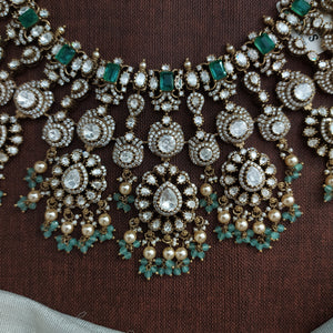 Moissanite Polki Kundan Set | Semi-Precious Stones | Swarovski Pearl Hangings