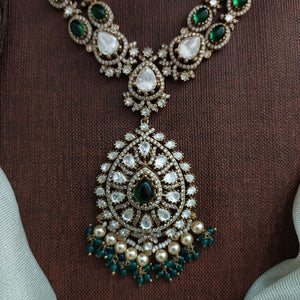 Victorian Double-Layer Moissanite Necklace Set | With Beads & Dangling Earrings | Multiple Colors