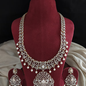 Zircon Long Haram Set | Gold Diamond Finish | Real Diamond Look