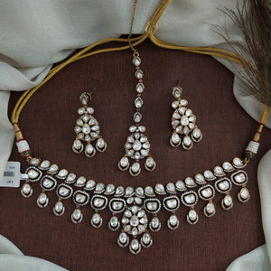 Polki Kundan White Choker Set in Victorian Finish with Earrings & Tikka | Bridal Jewelry