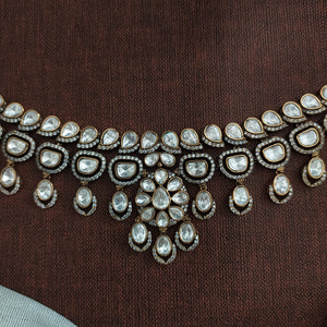 Polki Kundan White Choker Set in Victorian Finish with Earrings & Tikka | Bridal Jewelry