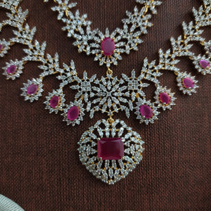 Zircon Layered Necklace Set | Ruby & White CZ Stones | Elegant Diamond Look