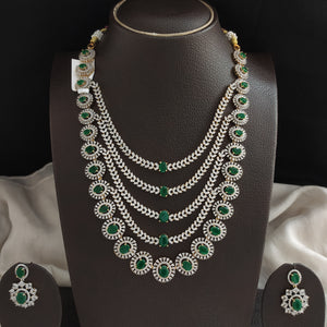 Zircon Layered Necklace Set | Emerald & White CZ Stones | Elegant Diamond Look