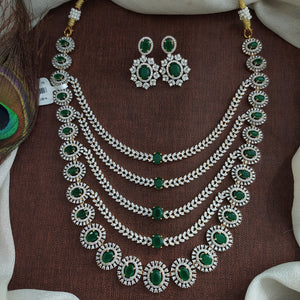 Zircon Layered Necklace Set | Emerald & White CZ Stones | Elegant Diamond Look