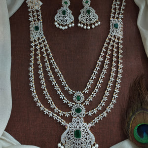 Dual Peacock American Diamond 4-Layered Neckpiece | Grand Statement Bridal Necklace