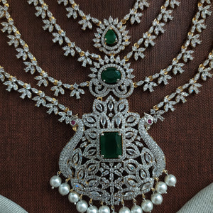 Dual Peacock American Diamond 4-Layered Neckpiece | Grand Statement Bridal Necklace