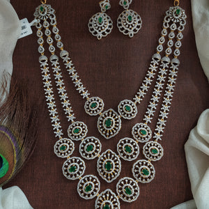 Diamond Finish Zircon Layered Necklace Set | Premium CZ Stones | Ruby & Green Variants