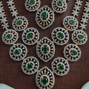 Diamond Finish Zircon Layered Necklace Set | Premium CZ Stones | Ruby & Green Variants
