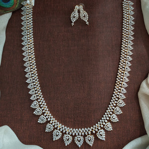 Sleek Diamond Replica Zircon Long Haram Set | Elegant CZ Stone Necklace