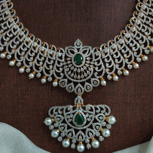 Zircon Long Haram Set with Detachable Pendant | Gold Diamond Finish | Dual Style Necklace