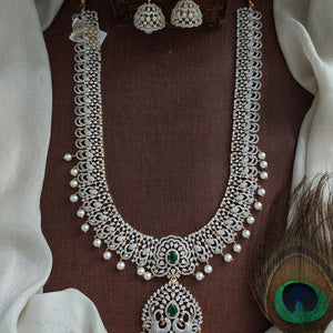 Zircon Long Haram Set with Detachable Pendant | Gold Diamond Finish | Dual Style Necklace