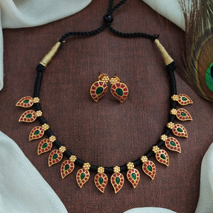 Traditional Black Thread Necklace Set with Mango Pendants & Matching Mango Studs