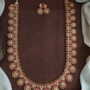 Traditional Kemp Bottumalai Long Haram – South Indian Temple Style Necklace