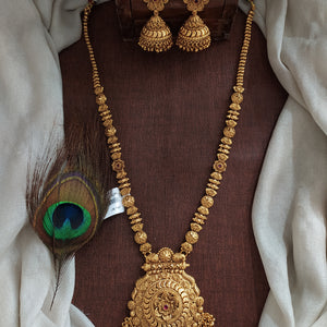 Rajwadi Plain Gold Look Long Haram Set – Traditional Layered Statement Jewellery