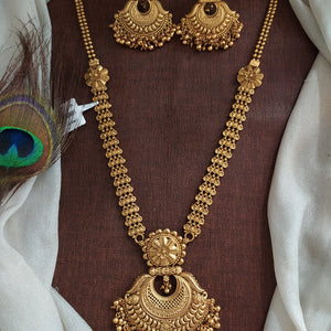 Rajwadi Plain Gold Look Long Haram Set – Traditional Layered Statement Jewellery