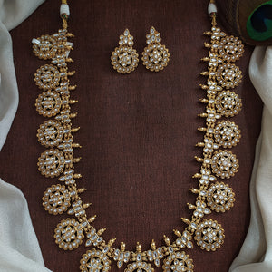 White Jadau Kundan Bottumalai Long Haram Set – Traditional Layered Statement Jewellery