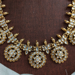 White Jadau Kundan Bottumalai Long Haram Set – Traditional Layered Statement Jewellery