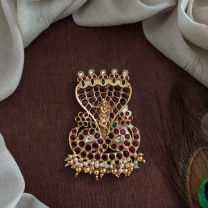 Kemp Goddess Pendant | Naag Shape Design with Lord Krishna Motif | Traditional Temple Jewellery