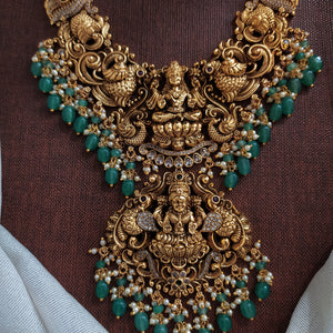 Antique Lakshmi Long Haram Set with Nakshi Work | Lakshmi, Peacock & Elephant Motifs